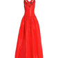 Taffeta Satin Ball Gown Embellished Dress In Red