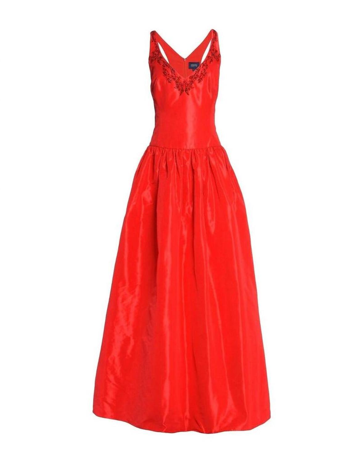 Taffeta Satin Ball Gown Embellished Dress In Red
