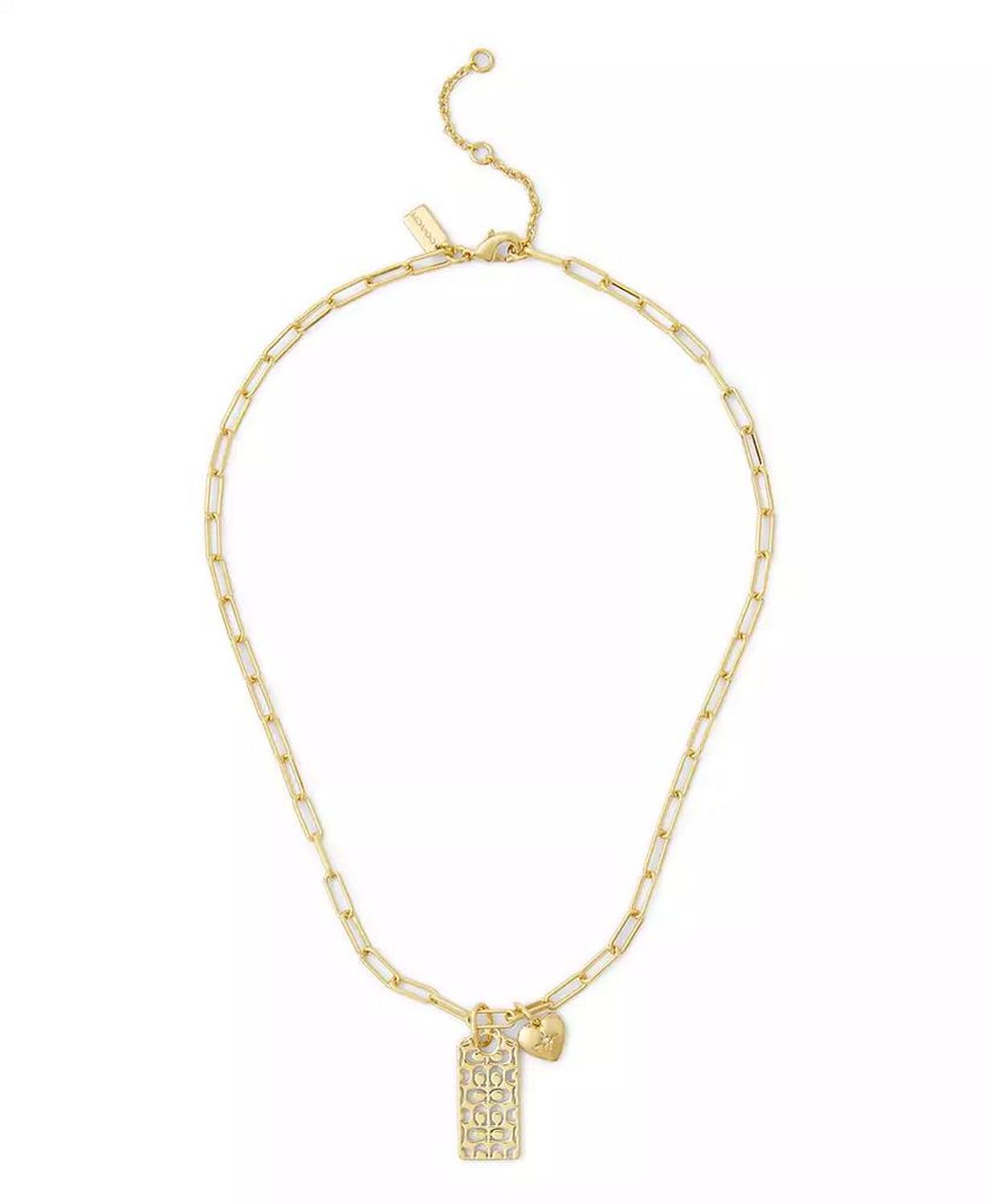 Faux Stone Signature Quilted Hangtag Pendant Necklace