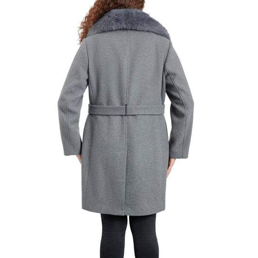 Women's Plus Size Belted Faux-Fur-Collar Coat