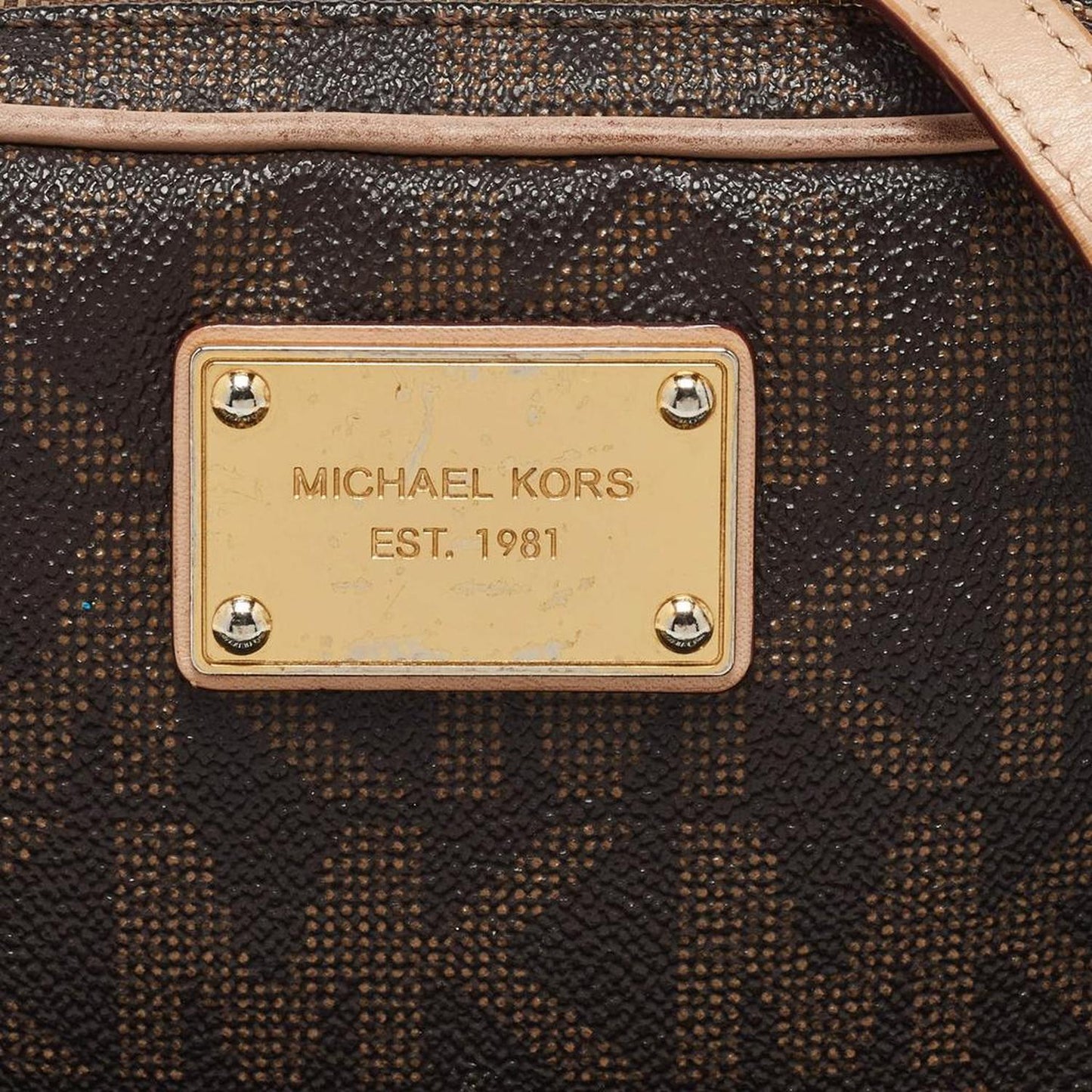 Michael Kors Beige/brown Signature Coated Canvas And Leather Mini Camera Crossbody Bag