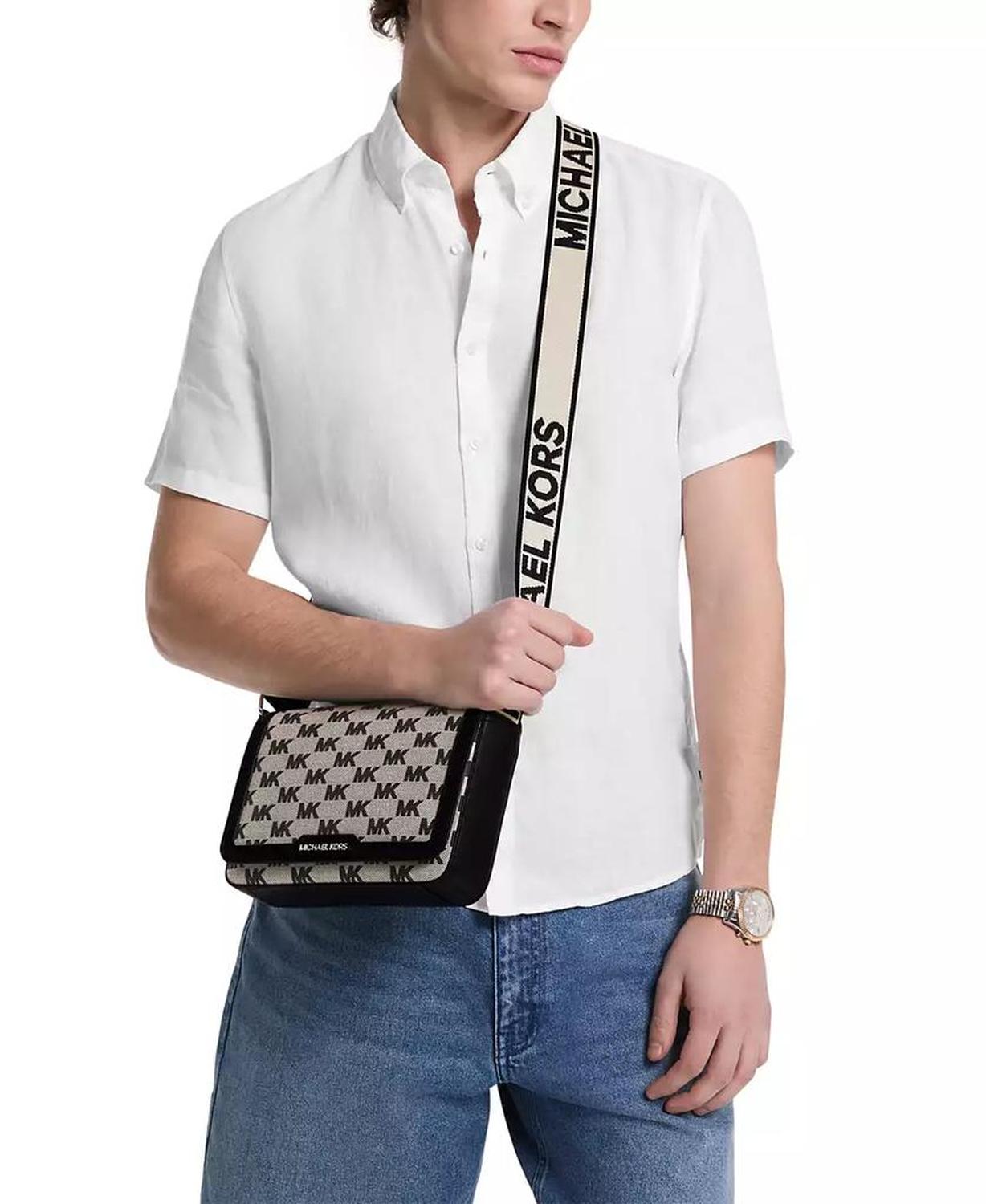 Men's Leather Mini-Flap Logo Print Crossbody Bag