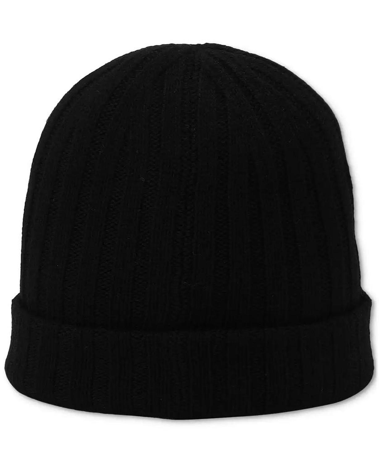 Men's Leather Patch Ribbed Beanie