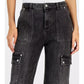 MICHAEL Women's High-Rise Faded Cargo Jeans