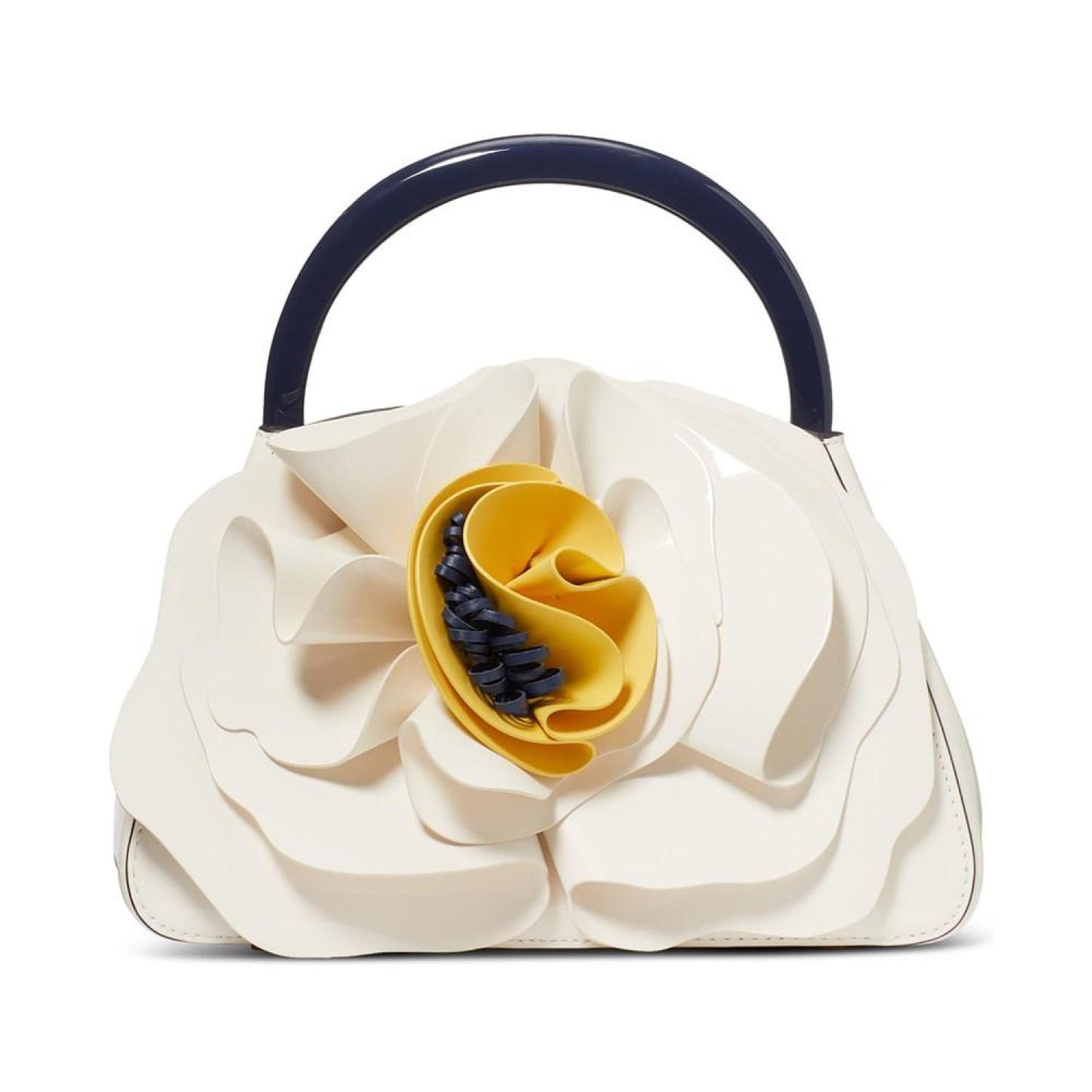 Flora Patent Leather Small 3D Flower Top Handle Handbag