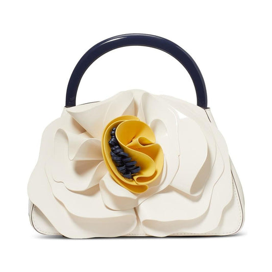 Flora Patent Leather Small 3D Flower Top Handle Handbag