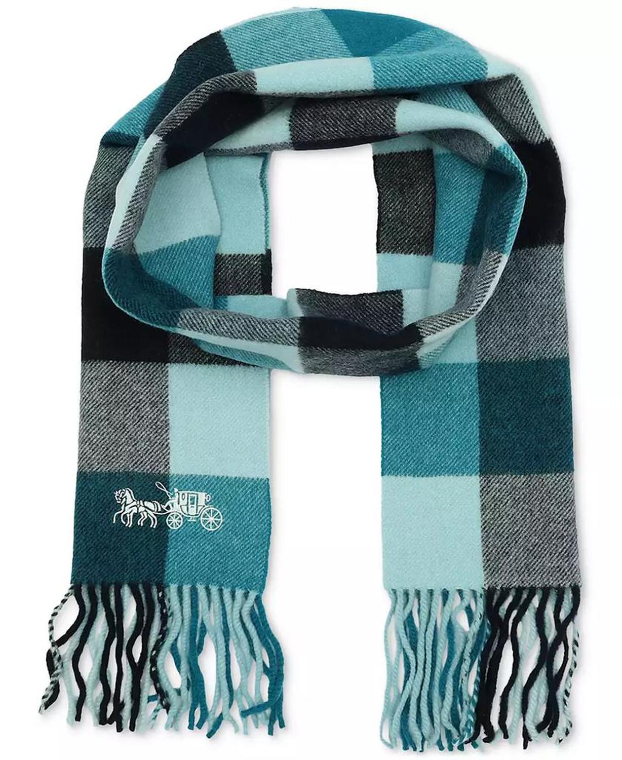 Women's Wool Checkered Fringe-Trim Scarf