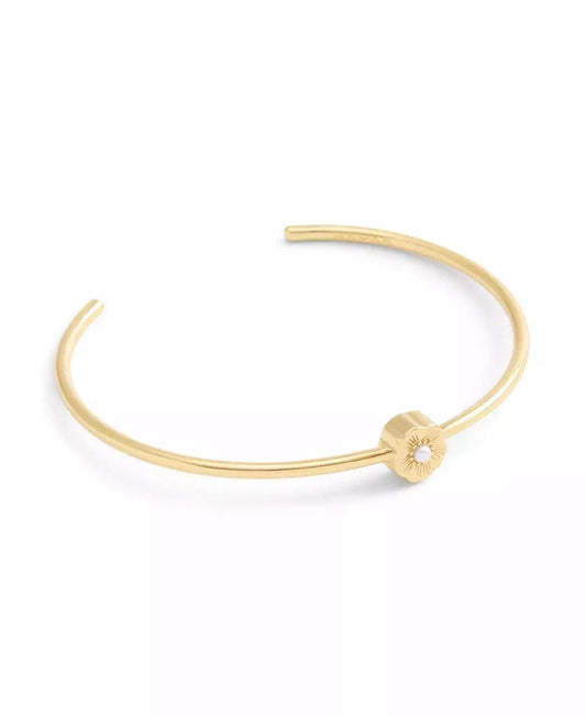 Faux Cultivated Pearl Butterfly Thin Cuff Bracelet