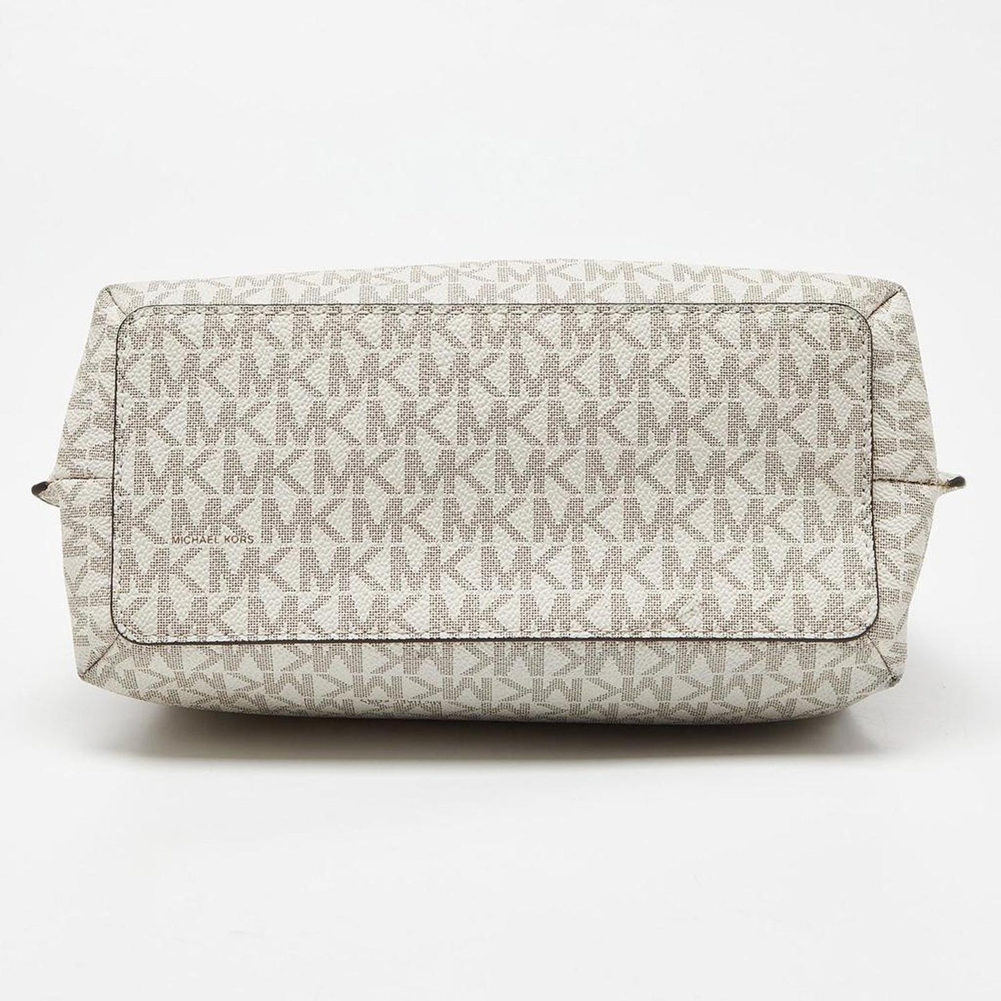 Michael Kors White/brown Signature Coated Canvas And Leather Small Teagen Bag