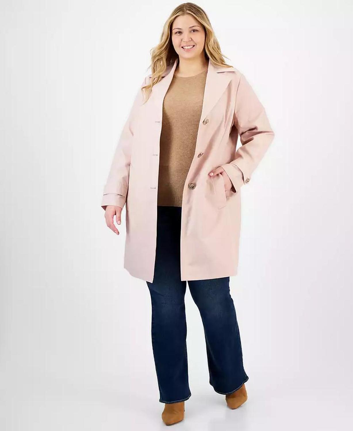 Plus Size Notched Collar Button-Front Coat, Exclusively at Macy's