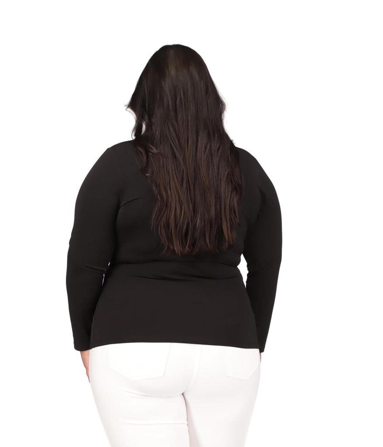 Plus Size Long Sleeve Hardware Faux Wrap Top