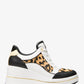 Emmy Leather and Leopard Print Calf Hair Wedge Trainer