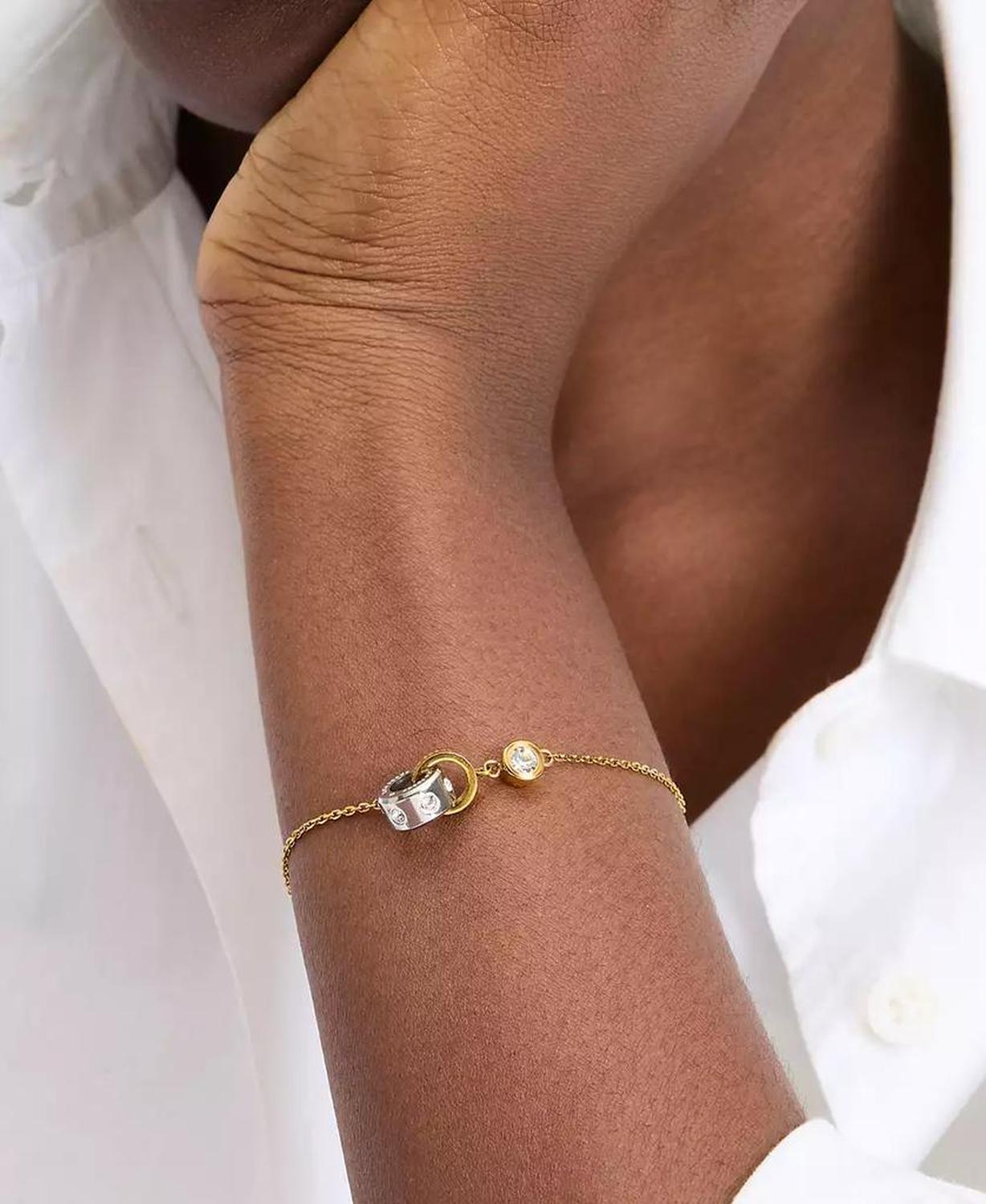Two-Tone Crystal & Interlinking Ring Bracelet