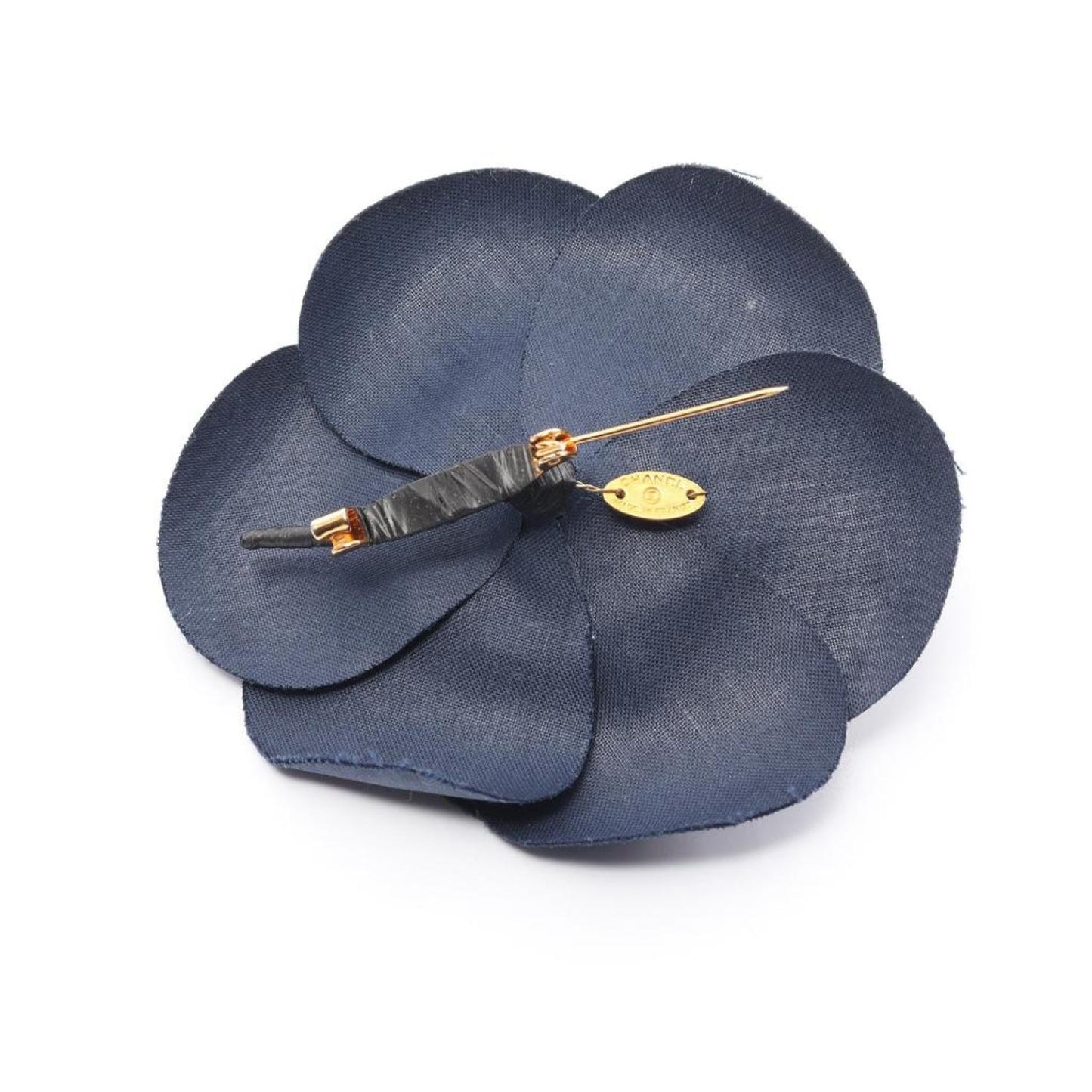 Camellia Corsage Brooch Fabric Navy