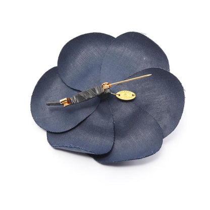 Camellia Corsage Brooch Fabric Navy