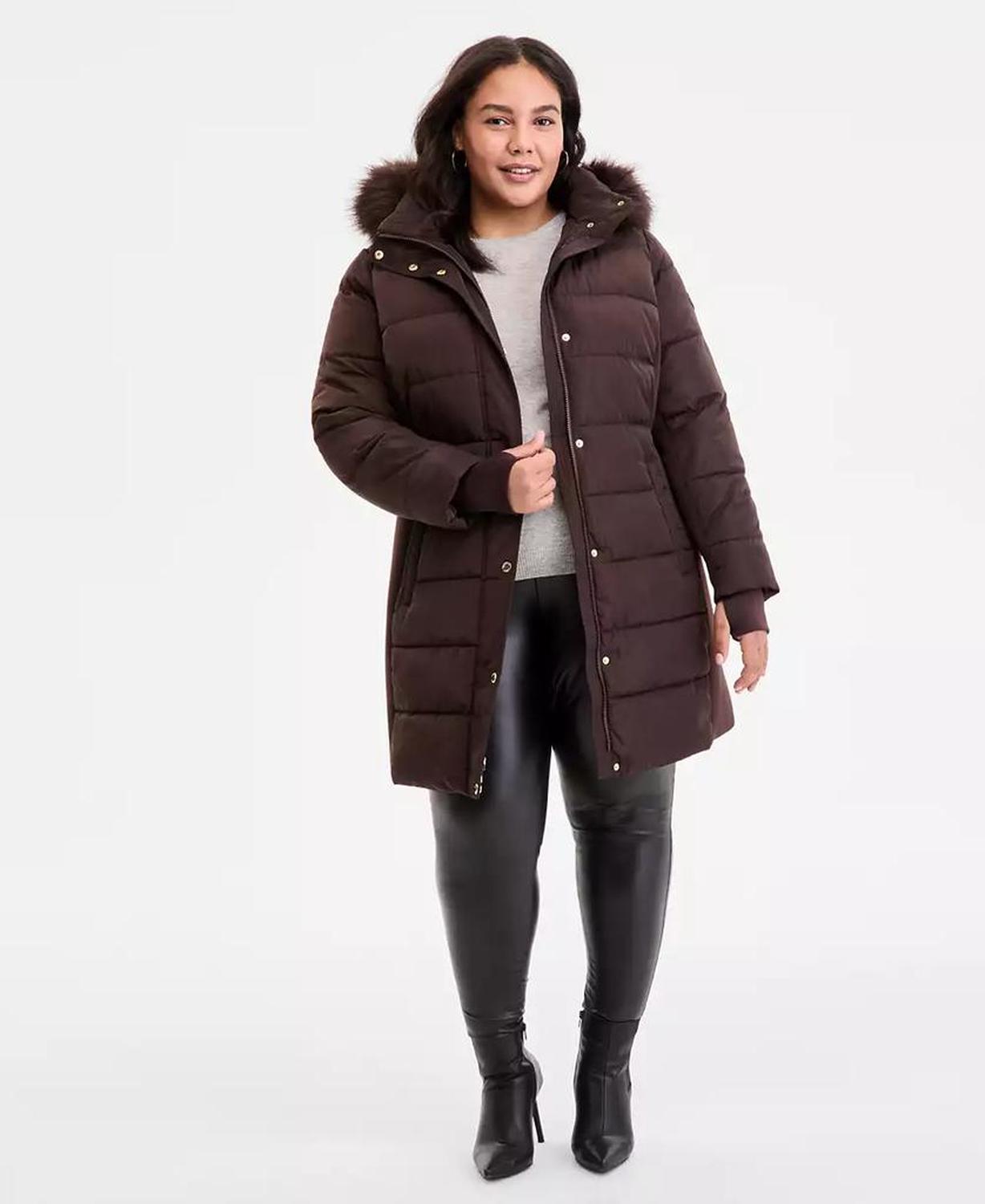 Plus Size Faux-Fur-Trim Hooded Puffer Coat, Exclusively at Macy's