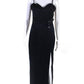 Marchesa Notte Womens Back Zip Side Slit Satin Embellished Gown Navy