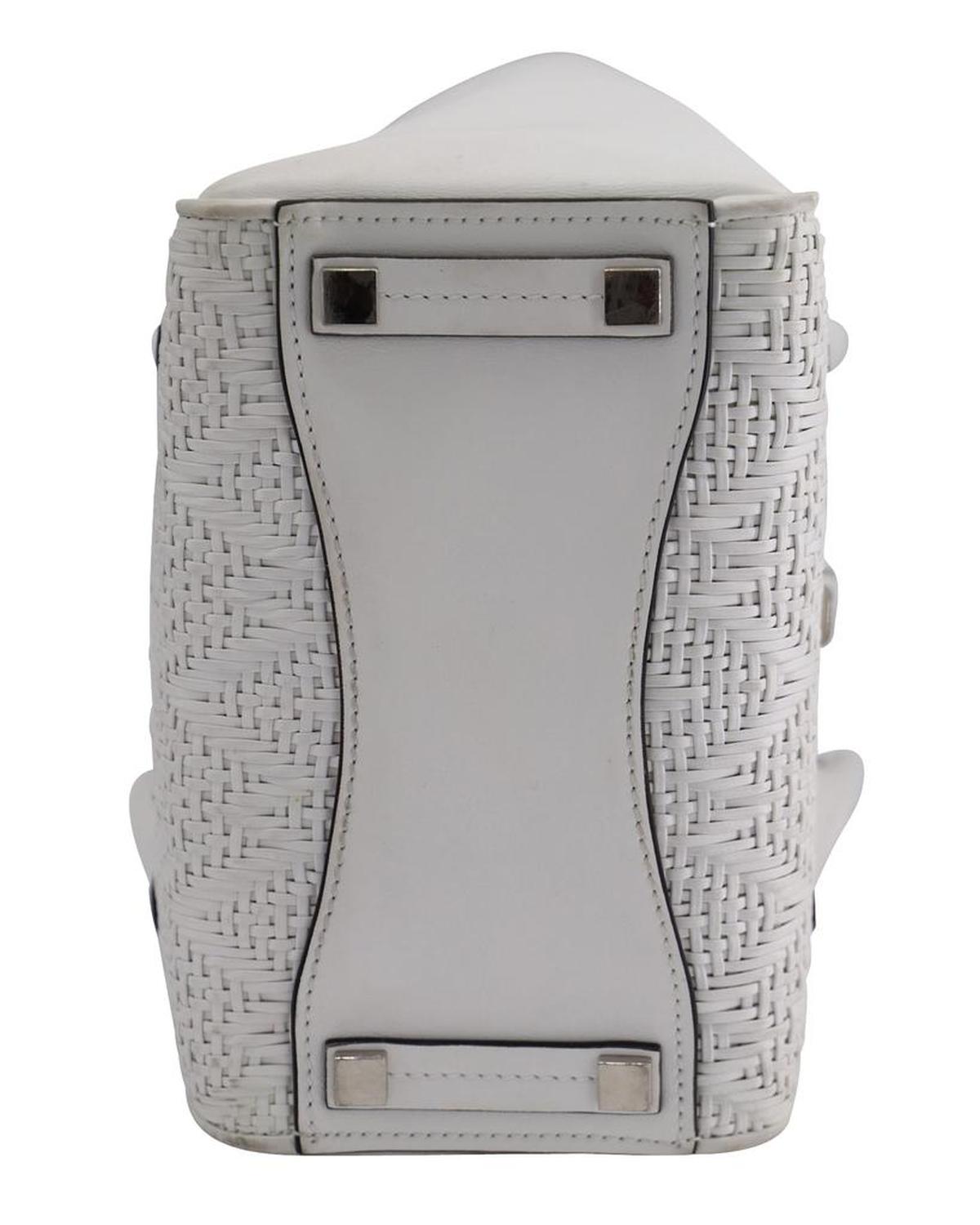 Bancroft Medium Woven Satchel in White Calf Leather