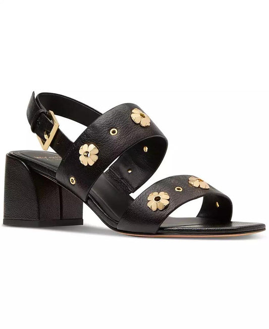 Women's Spade Flower Studded Block Heel Sandals