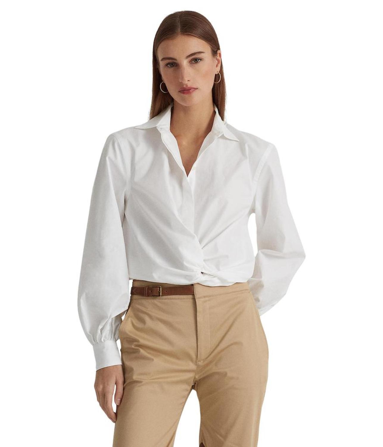 Twist-Front Broadcloth Cropped Shirt