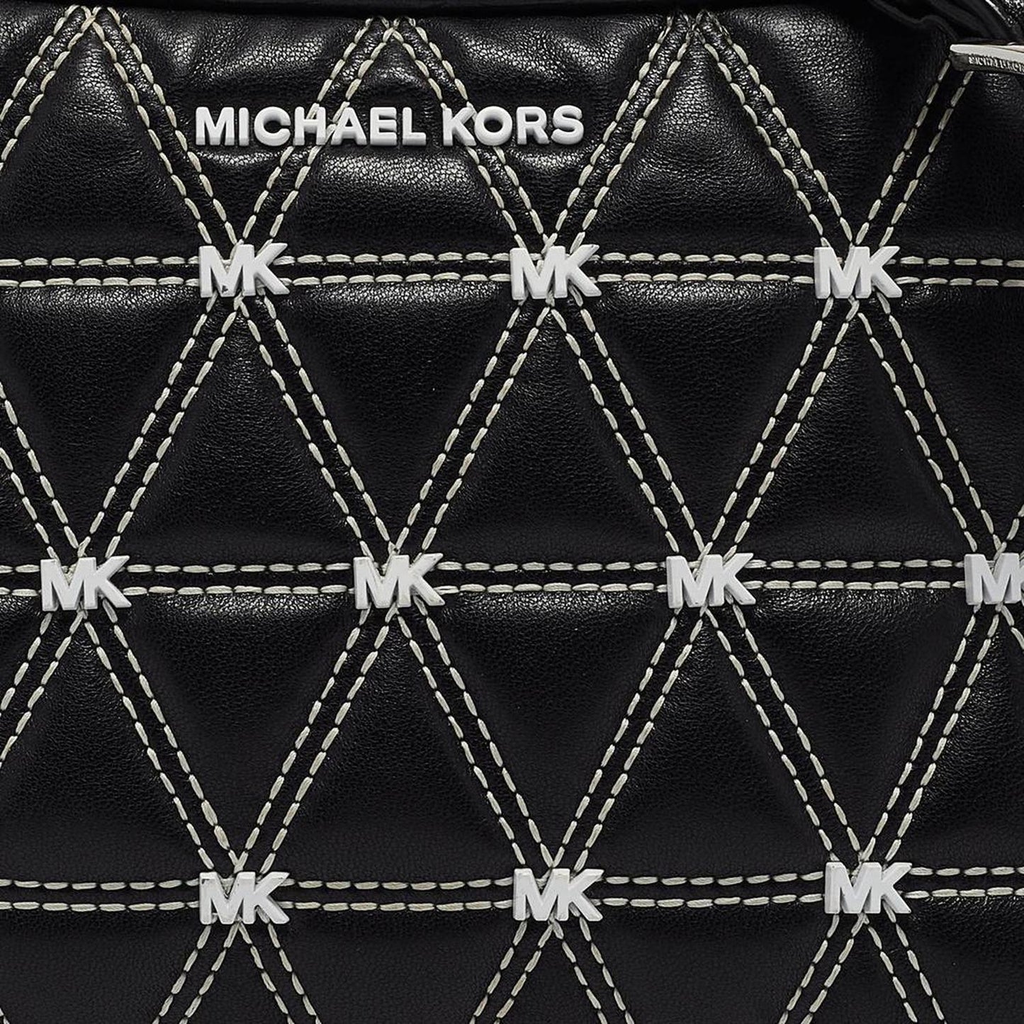Michael Kors Black/white Quilted Leather Medium Ginny Crossbody Bag