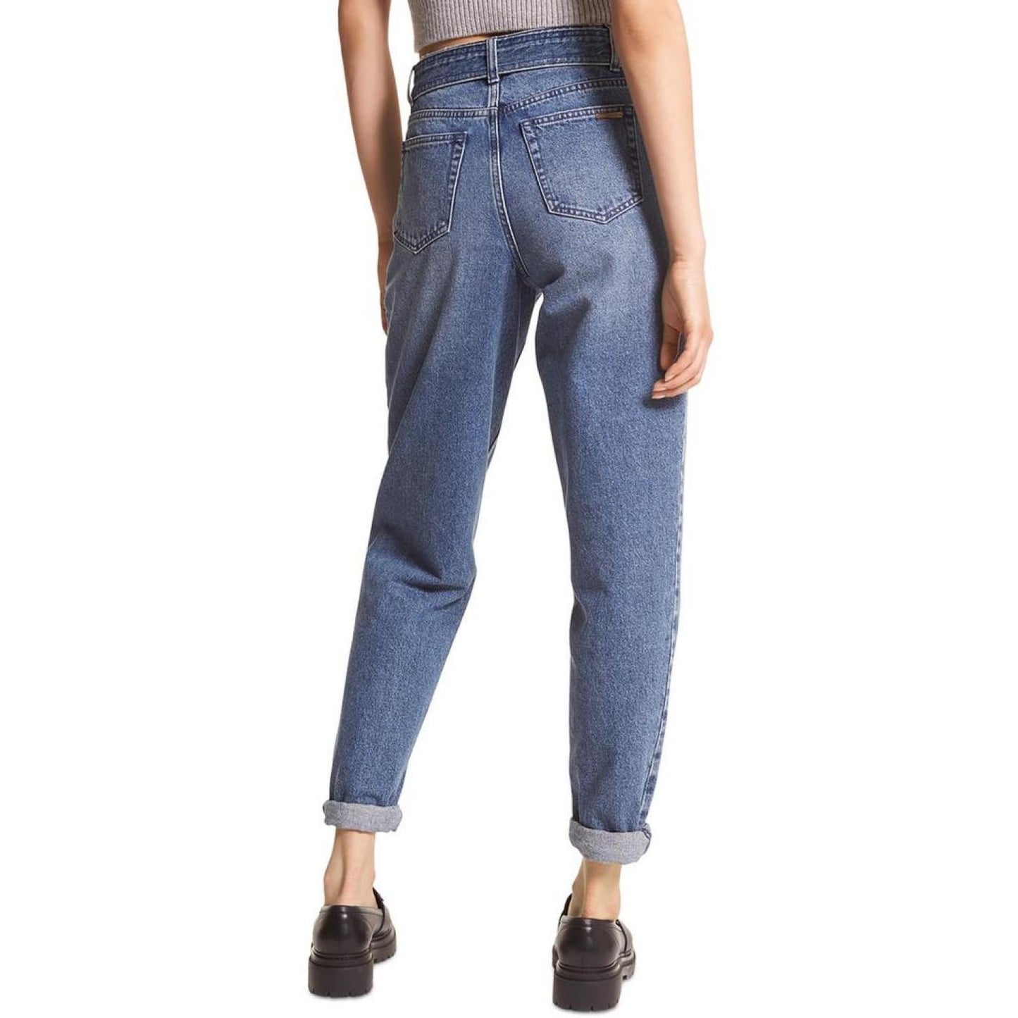 Womens High Rise Tie-Waist Straight Leg Jeans