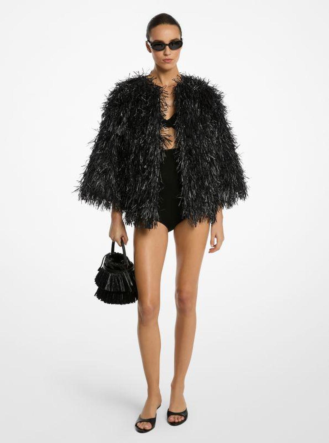 Hand-Embroidered Fringe Chubby Jacket