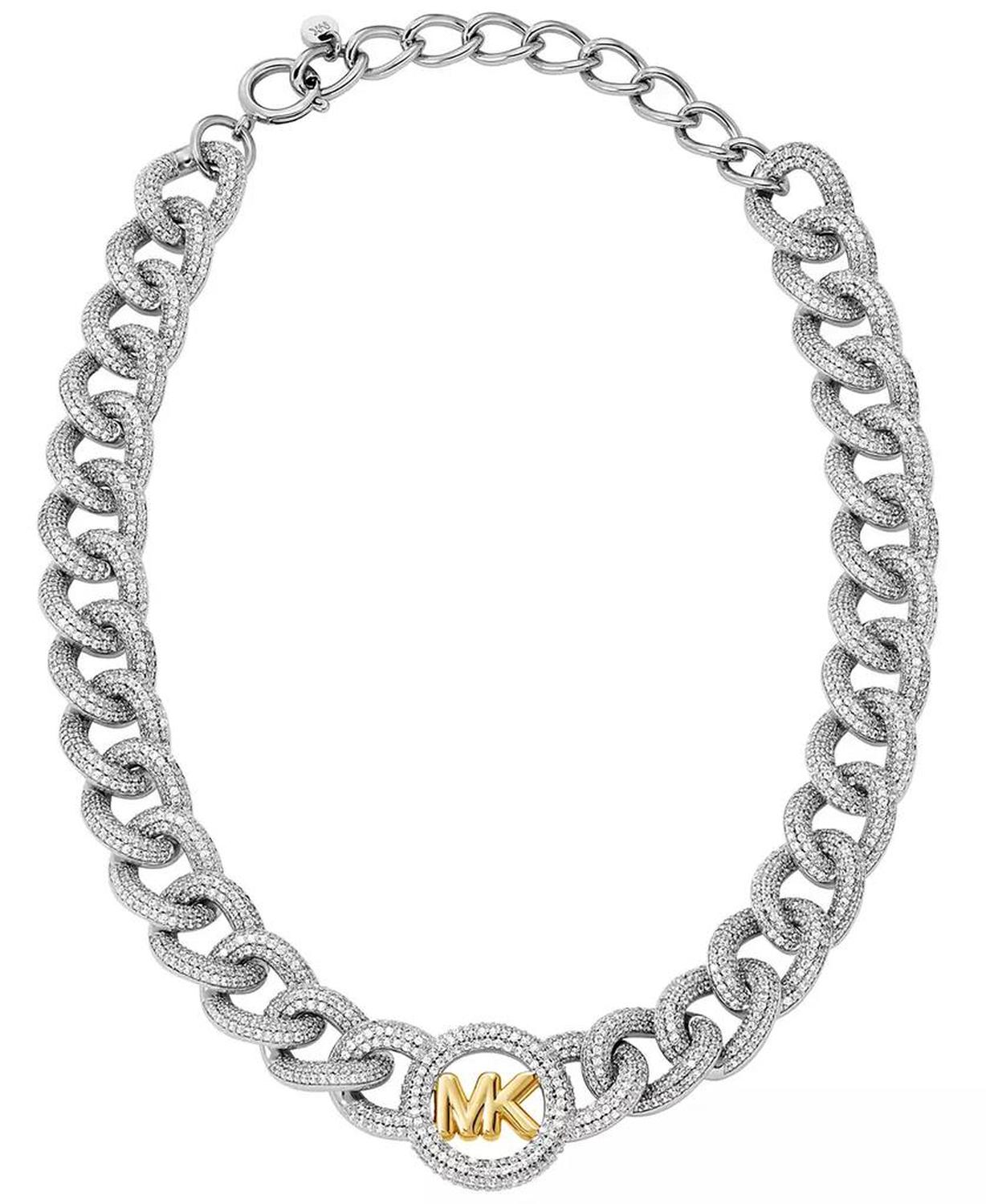 Two Tone Pavé Logo Chain Necklace
