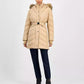 Women's Faux-Fur-Trim Hooded Belted Puffer Coat