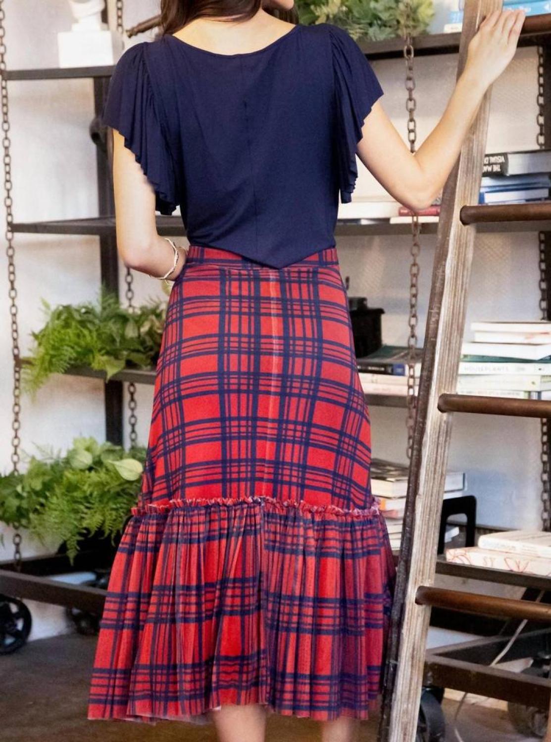 Kym Flounced Midi Skirt In Rachel Island Plaid