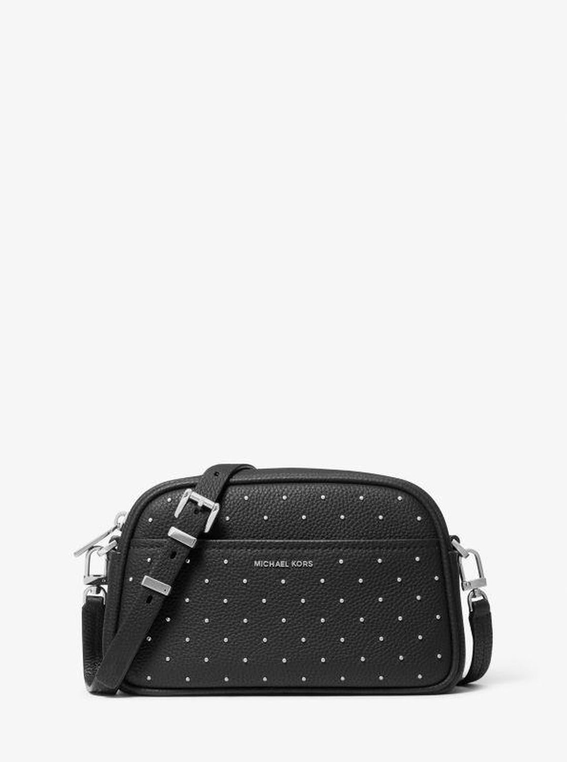 Jet Set Small Studded Pebbled Leather Camera Crossbody Bag