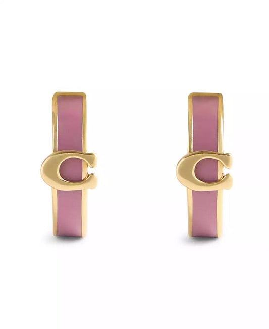 Pink Signature C Enamel Huggie Earrings