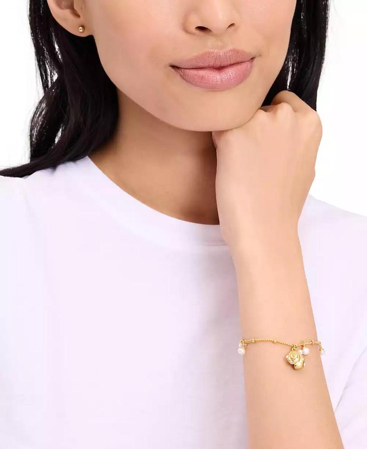 Gold-Tone Mixed Stone Shell Charm Bracelet