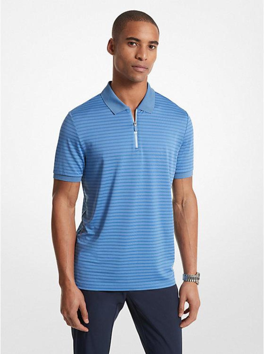 Striped Tech Performance Zip-Up Polo Shirt