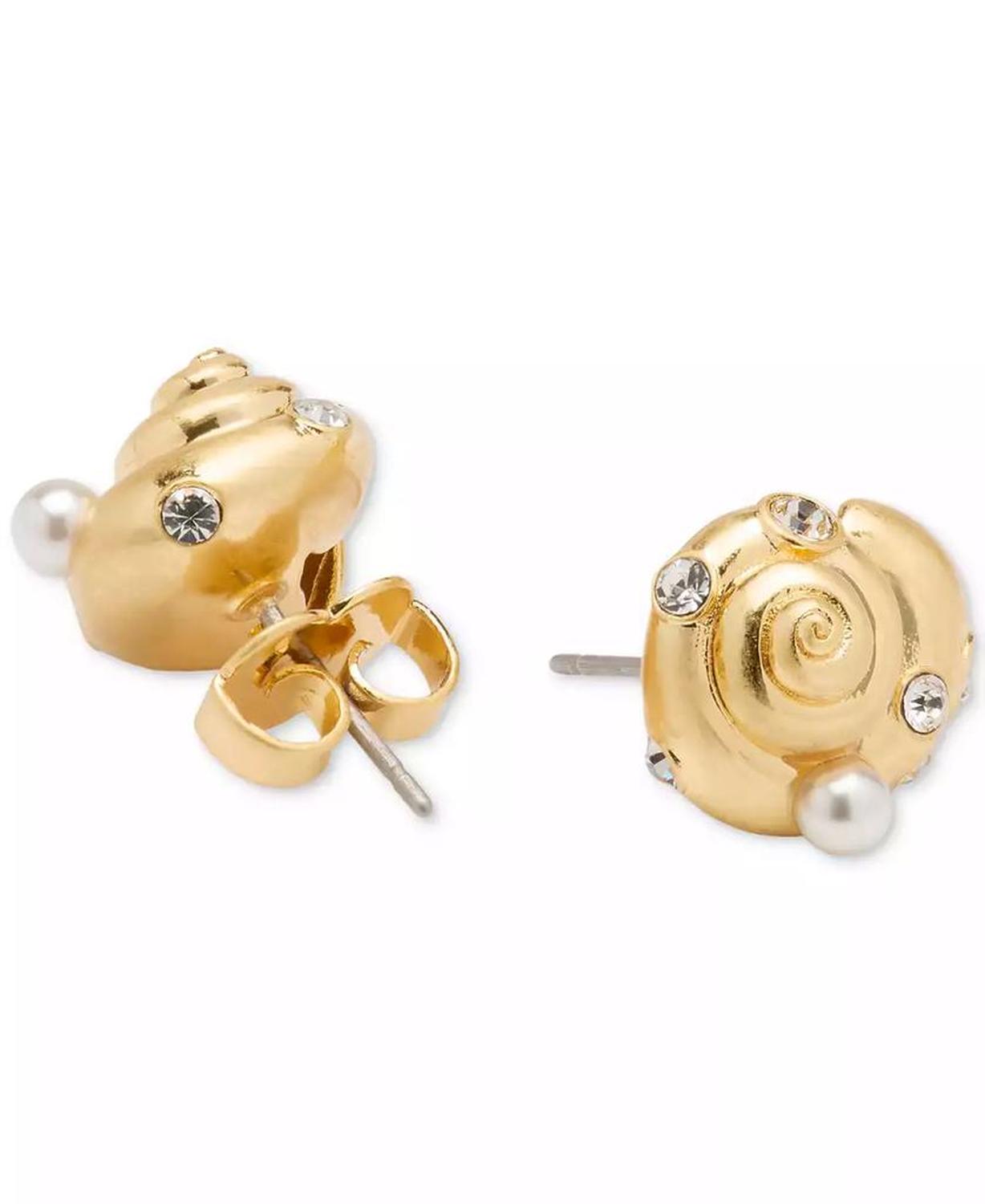 Gold-Tone Pavé & Imitation Pearl Shell Stud Earrings