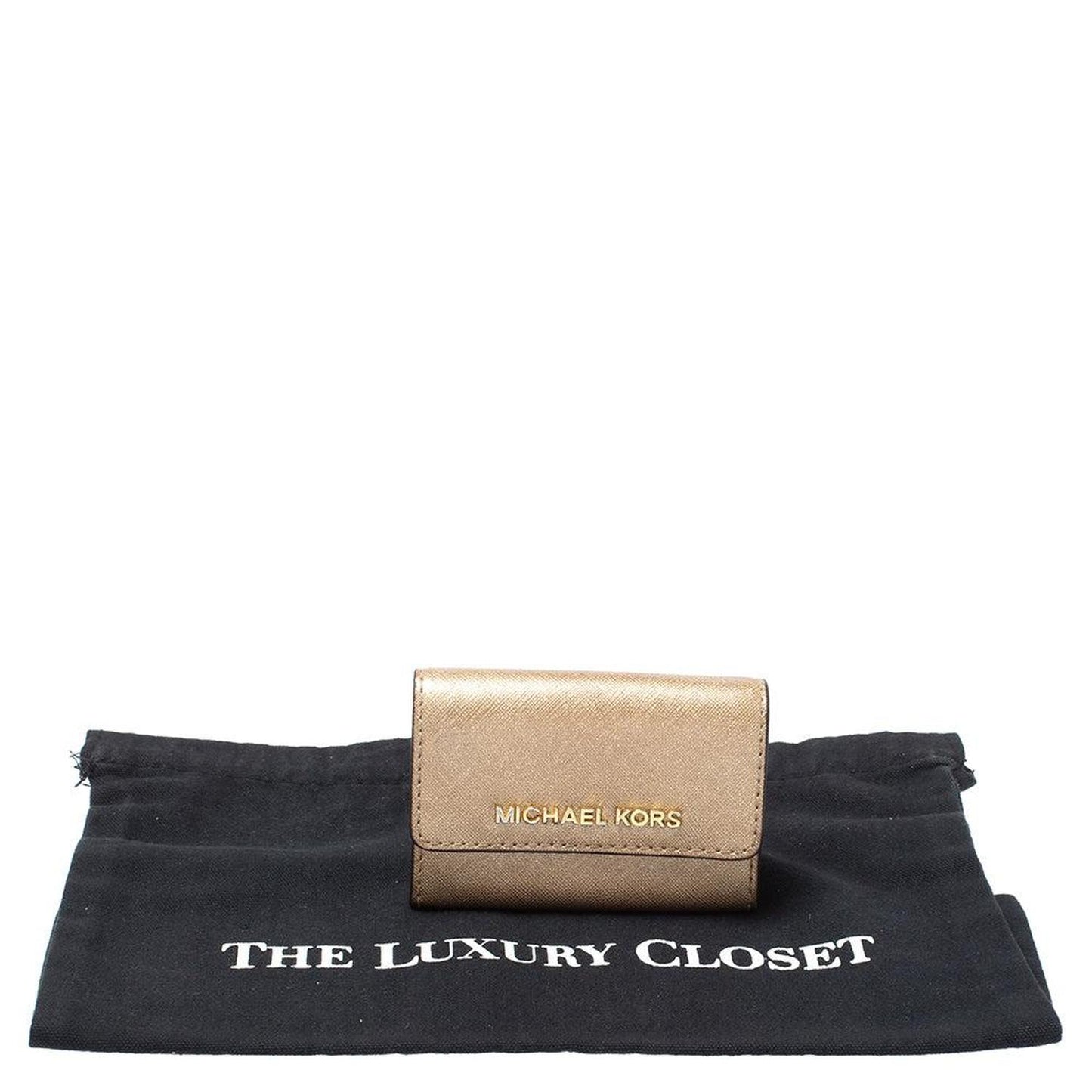 Michael Kors Metallic Gold Leather Flap Card Holder