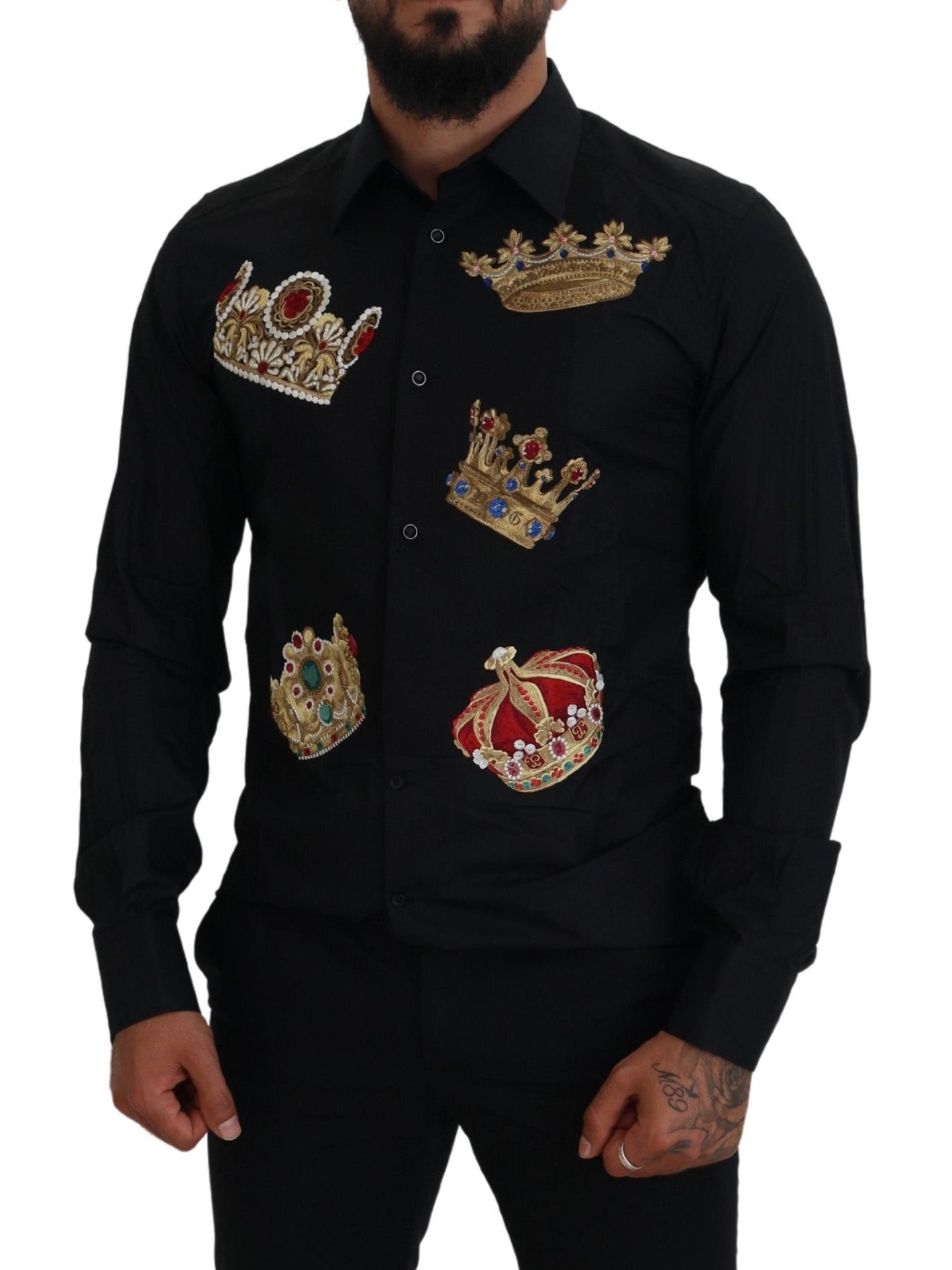 dolce gabbana dress shirts Dolce & Gabbana Black Gold Crown Slim Fit Dress Formal Shirt