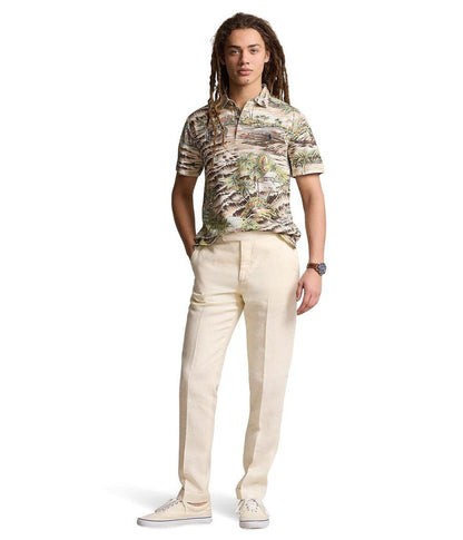 Classic Fit Beach-Print Mesh Polo Shirt