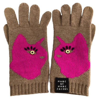 Marc by  Cat Scarf and Gloves in Pink and Brown Wool