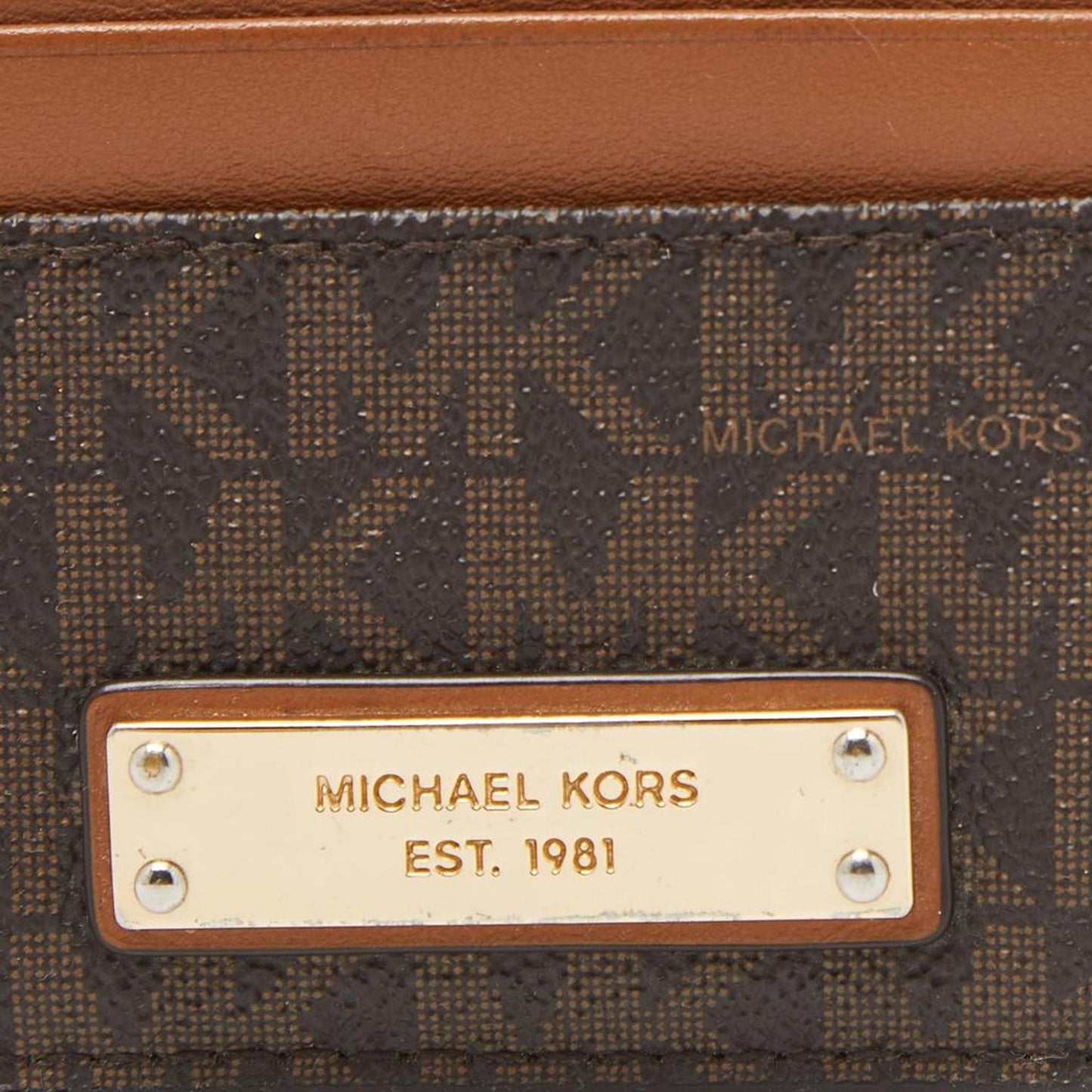 Michael Kors Beige/brown Signature Coated Canvas And Leather Card Case