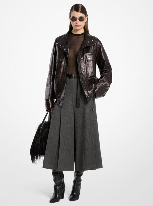 Washed Leather Bomber Jacket