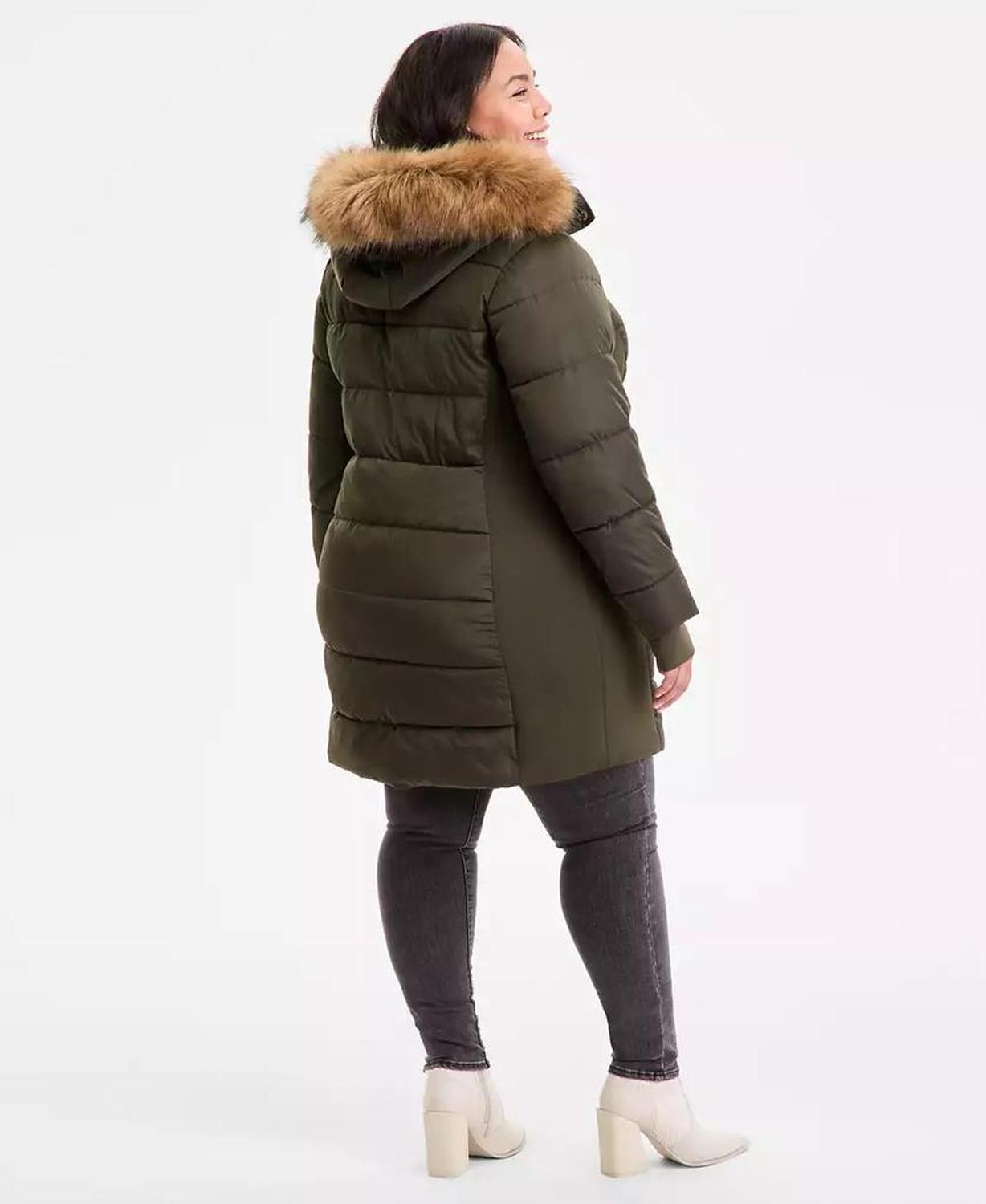 Plus Size Faux-Fur-Trim Hooded Puffer Coat, Exclusively at Macy's