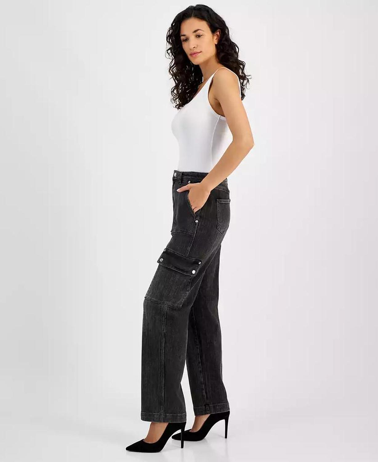 MICHAEL Women's High-Rise Faded Cargo Jeans