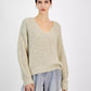 Women's Metallic V-Neck Drop-Shoulder Sweater