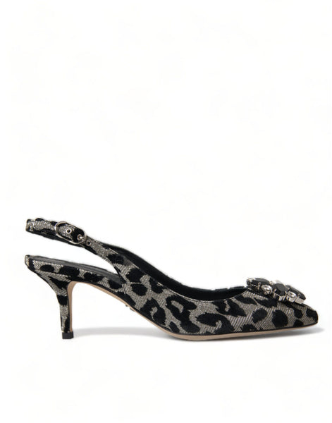 Dolce Gabbana Crystal Leopard Slingback Heels Pumps