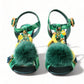 Dolce & Gabbana Green Crystal Mink Fur T-Strap Sandals