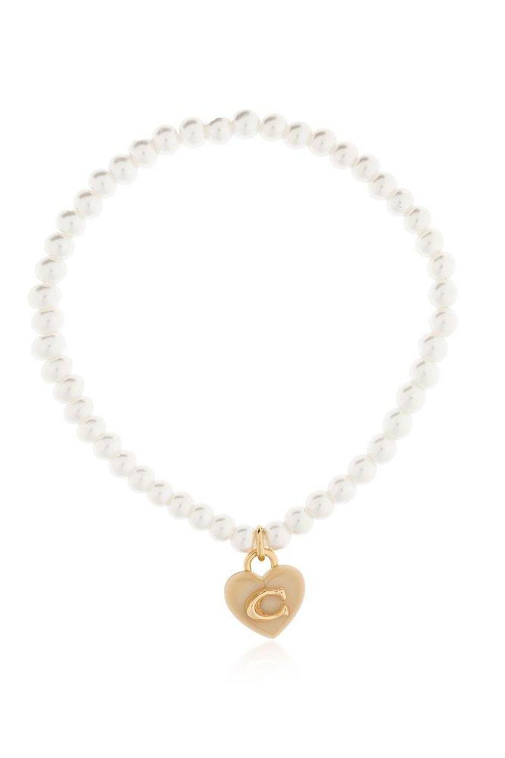 Coach Heart Logo Plaque Charm Bracelet
