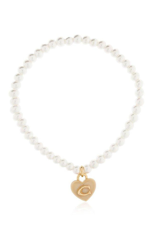 Coach Heart Logo Plaque Charm Bracelet