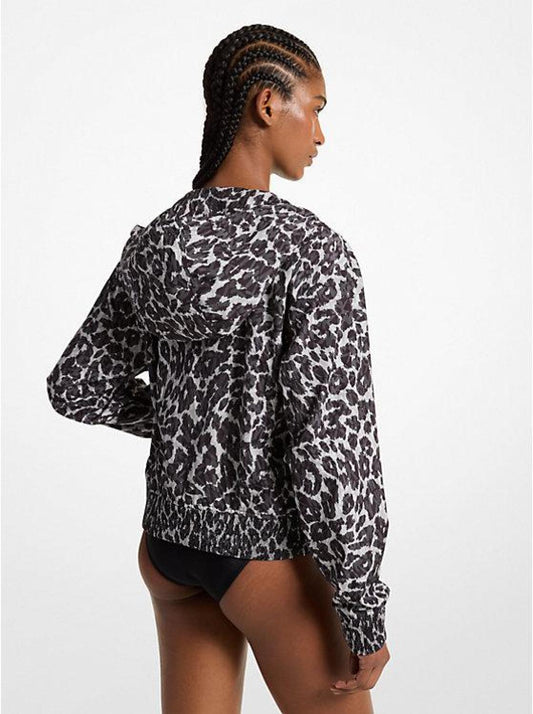 Leopard Logo Print Woven Zip-Up Hoodie