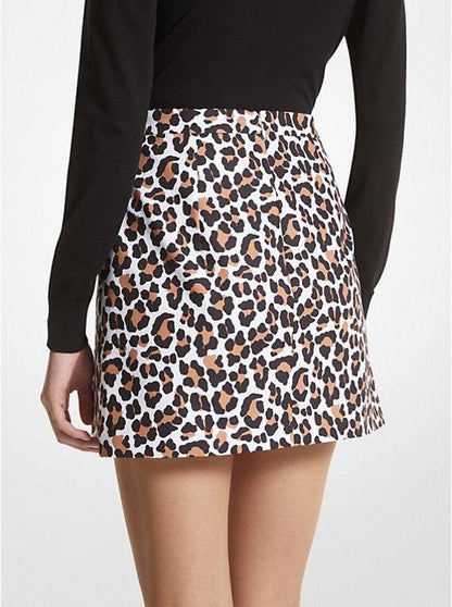 Leopard Print Stretch Cotton Broadcloth Skirt